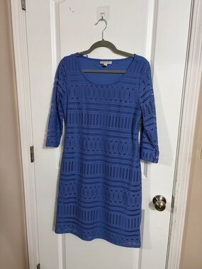 Dana Buchman Royal Blue Crochet Knit Midi Dress